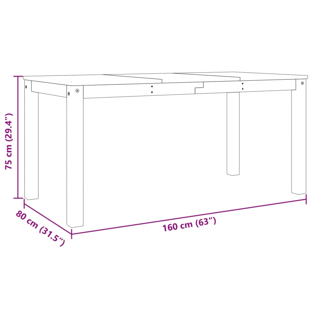 Table à manger Panama blanc 160x80x75 cm bois massif de pin - XIOS