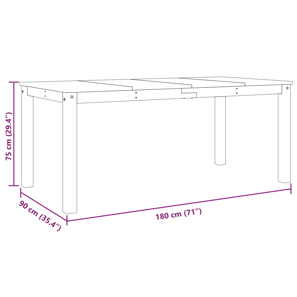 Table à manger Panama blanc 180x90x75 cm bois massif de pin - XIOS