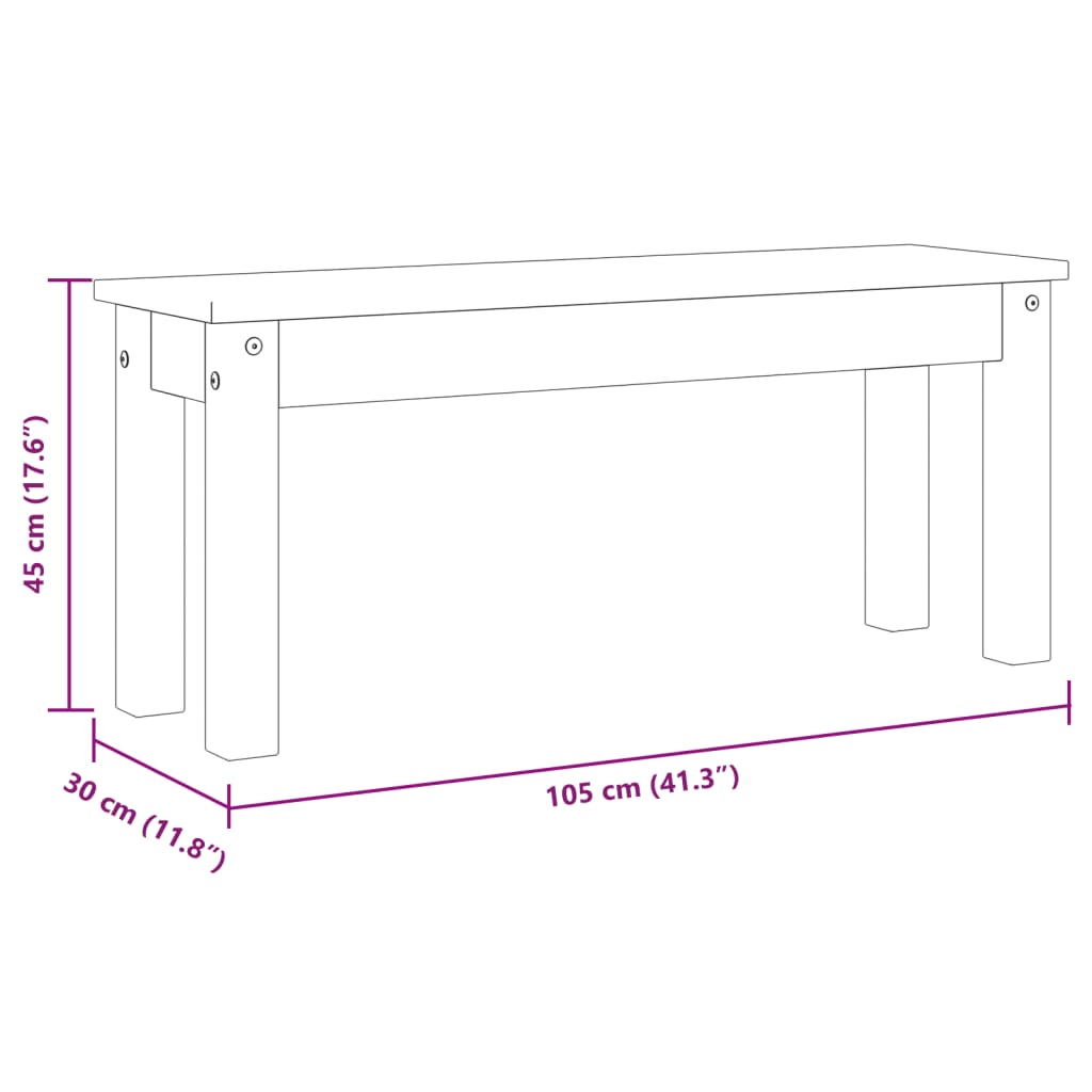 Banc à manger Panama gris 105x30x45 cm bois massif de pin - XIOS
