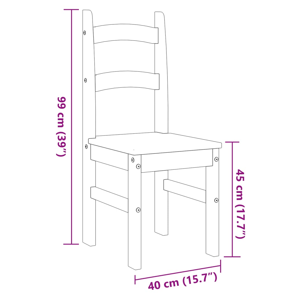 Chaises à manger lot de 2 gris 40x46x99 cm bois massif de pin - XIOS