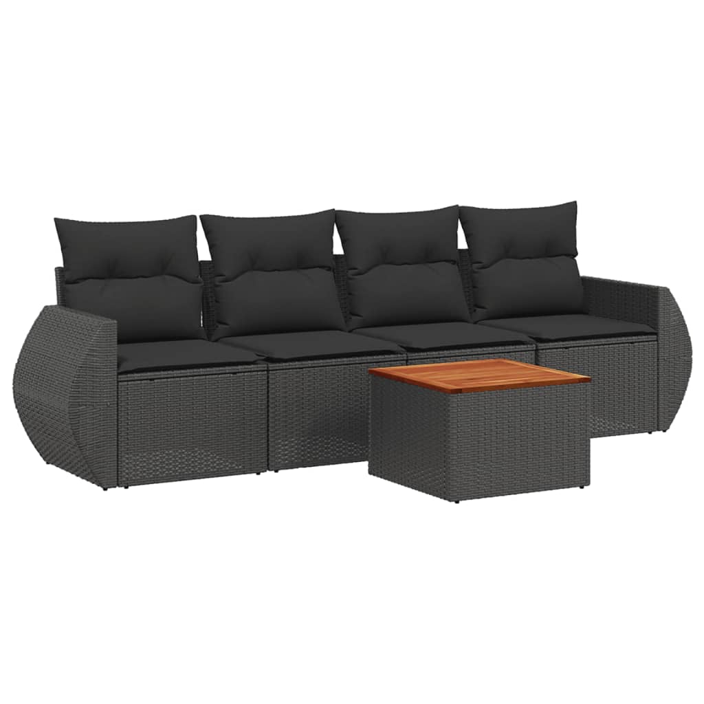 Salon de jardin 5 pcs avec coussins noir résine tressée