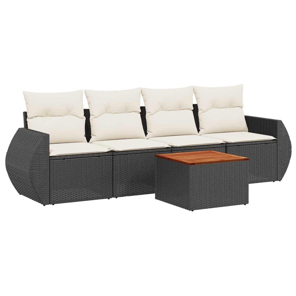 Salon de jardin 5 pcs avec coussins noir résine tressée