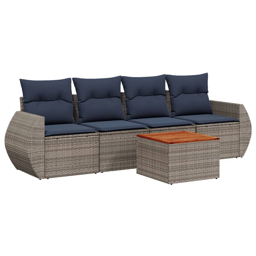 Ensemble de canapé de jardin 5 pcs avec coussins gris résine tressée