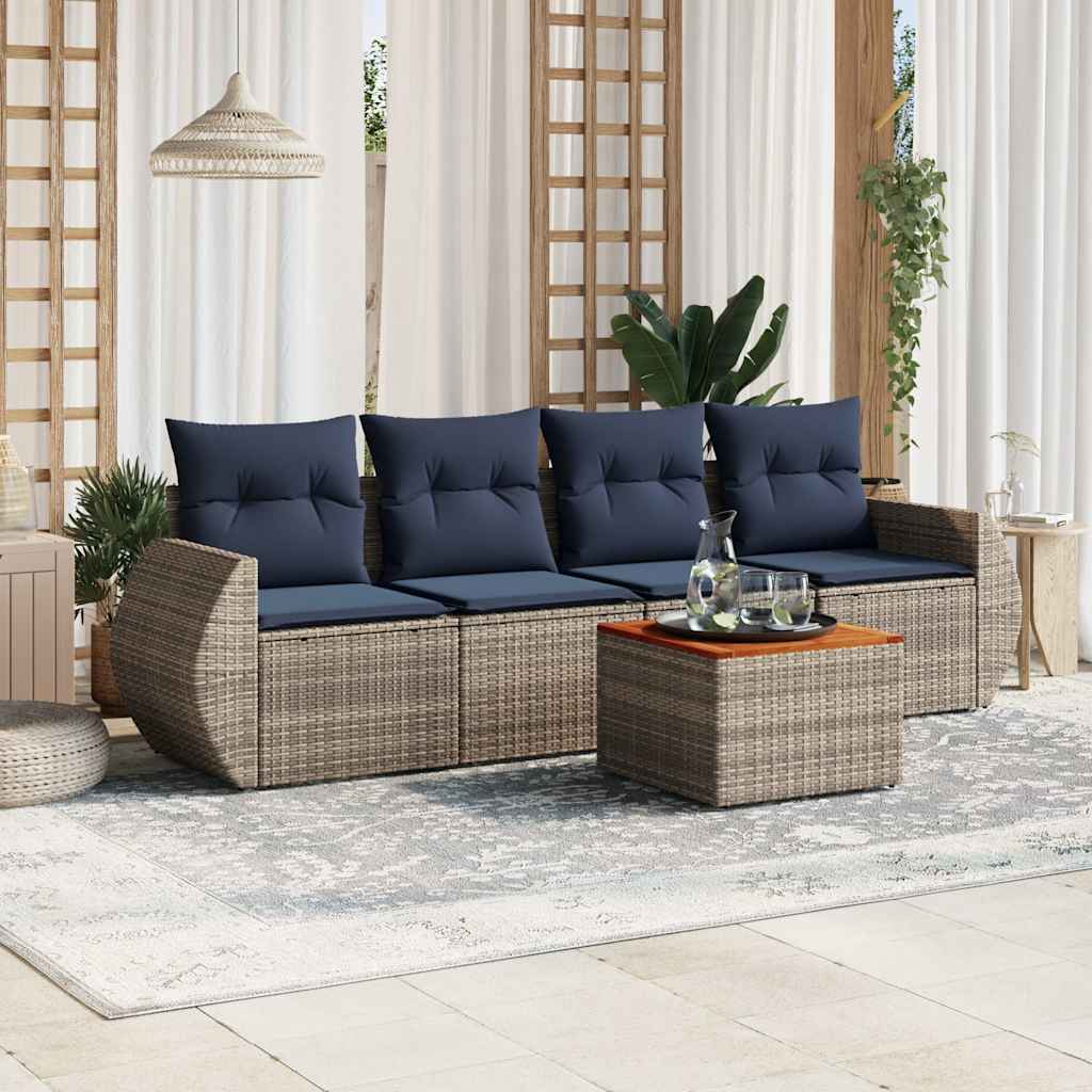 Ensemble de canapé de jardin 5 pcs avec coussins gris résine tressée