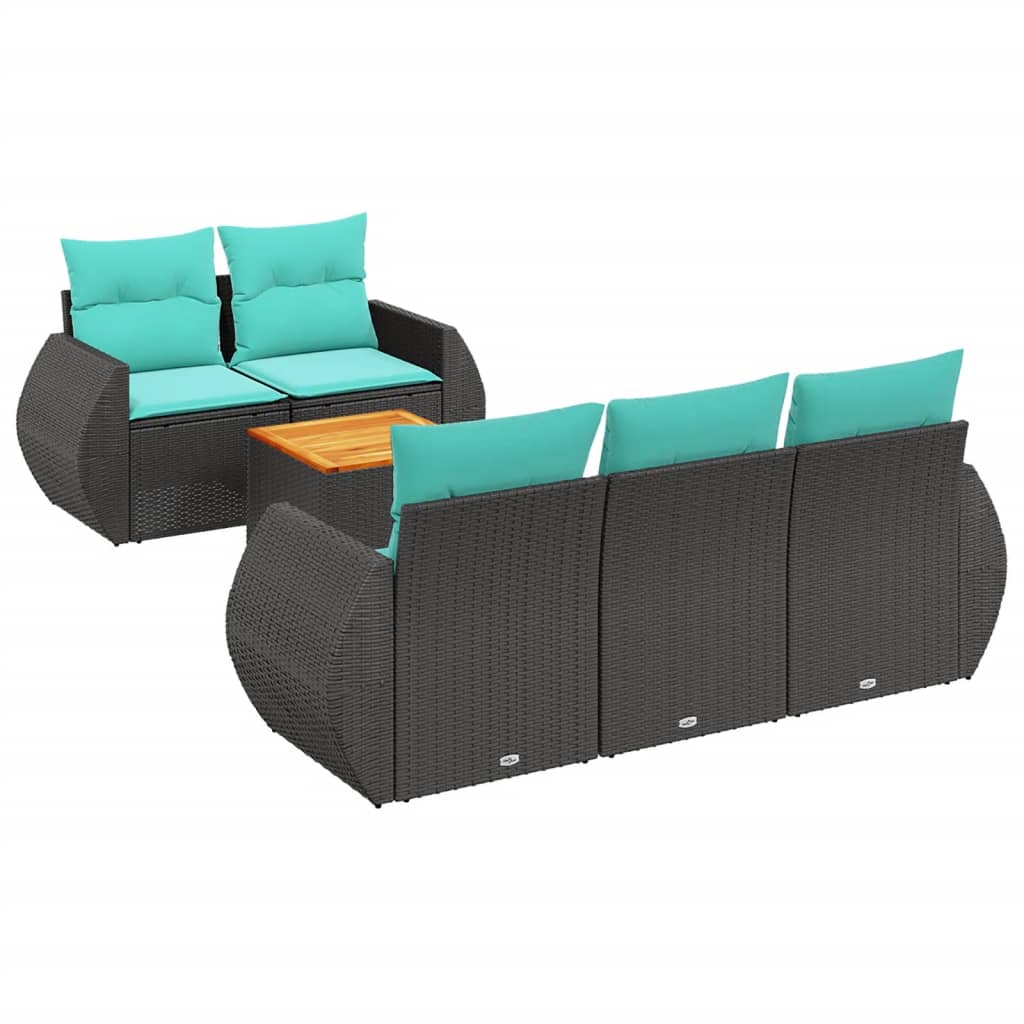 Ensemble de canapé de jardin 6 pcs avec coussins noir résine tressée