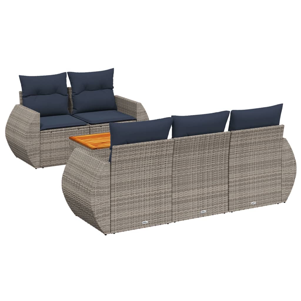Ensemble de canapé de jardin 6 pcs avec coussins gris résine tressée