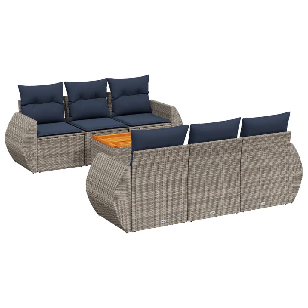 Ensemble de canapé de jardin 7 pcs avec coussins gris résine tressée
