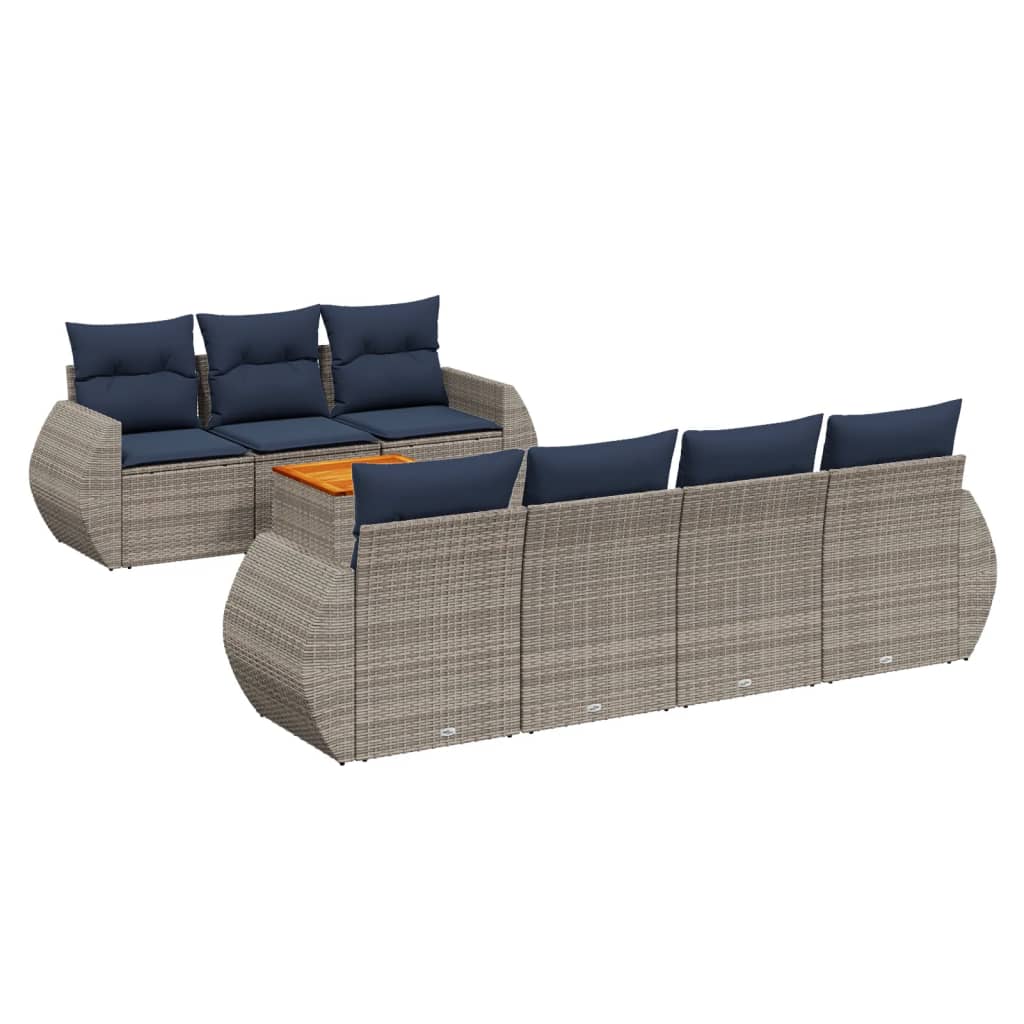 Ensemble de canapé de jardin 8 pcs avec coussins gris résine tressée