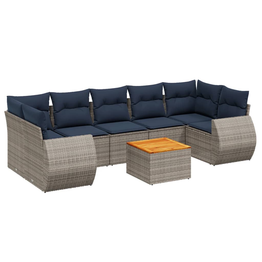 Ensemble de canapé de jardin 8 pcs avec coussins gris résine tressée