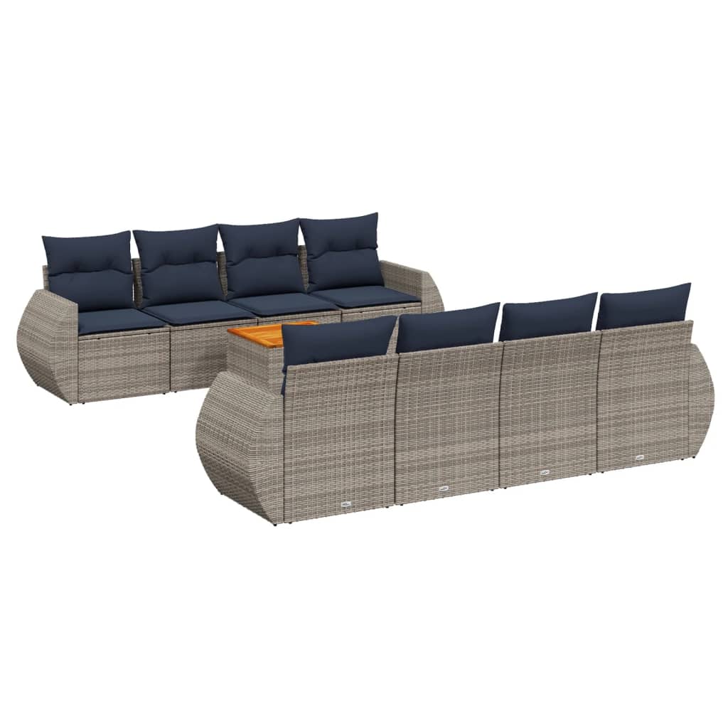 Ensemble de canapé de jardin 9 pcs avec coussins gris résine tressée
