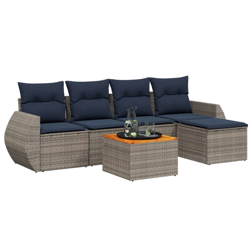 Ensemble de canapé de jardin 6 pcs avec coussins gris résine tressée
