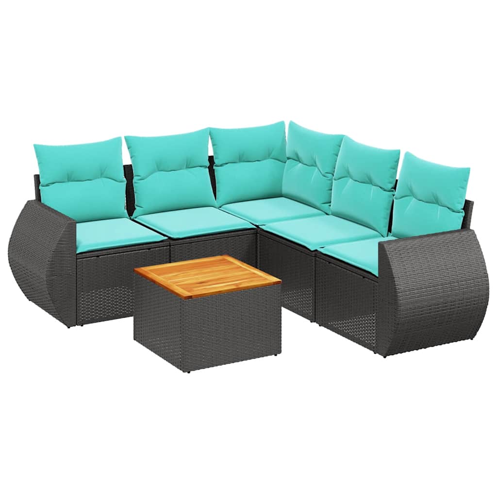 Ensemble de canapé de jardin 6 pcs avec coussins noir résine tressée