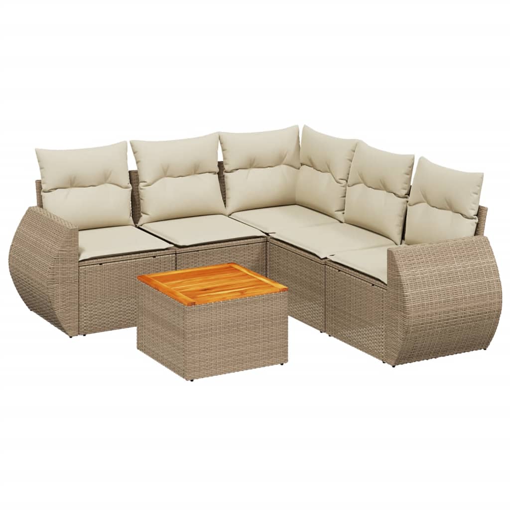 Salon de jardin avec coussins 6 pcs beige résine tressée