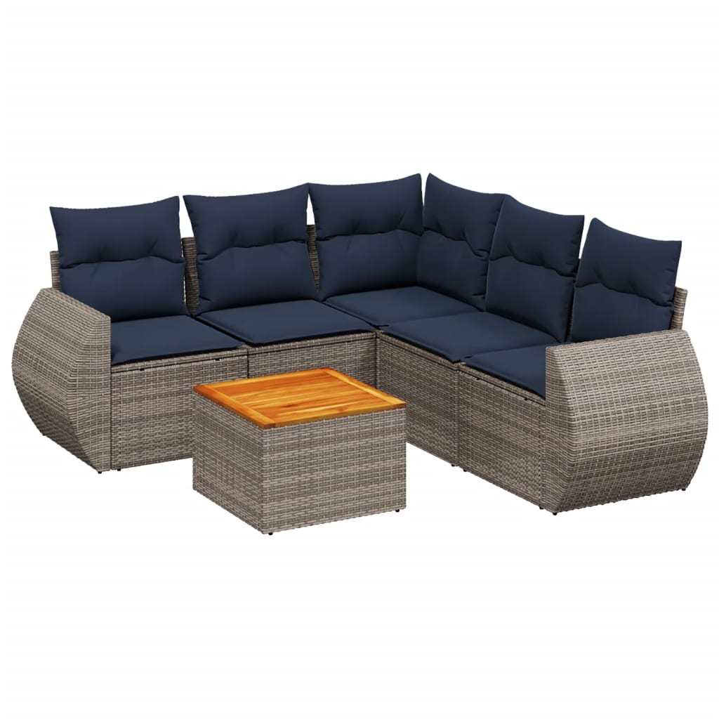 Ensemble de canapé de jardin 6 pcs avec coussins gris résine tressée