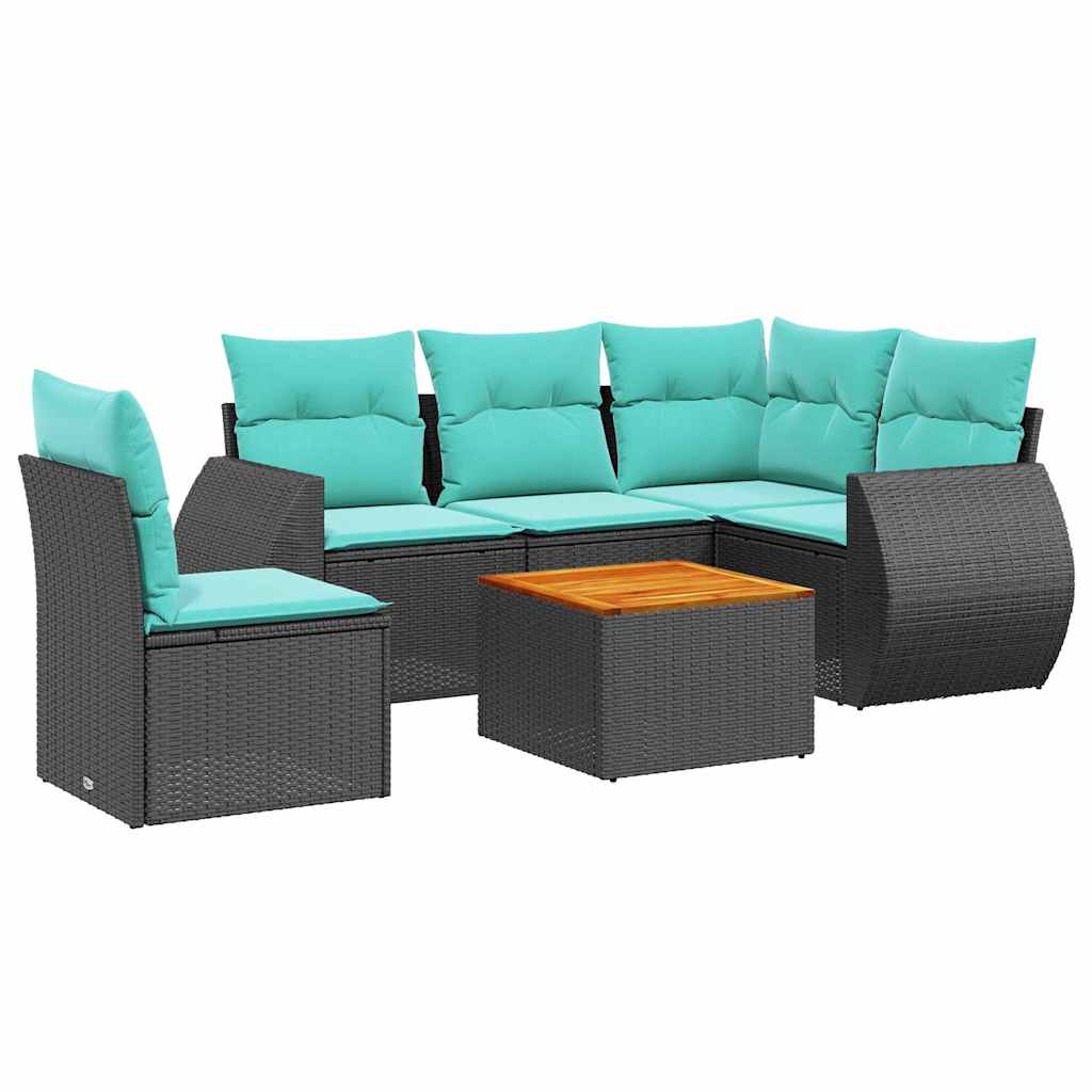 Ensemble de canapé de jardin 6 pcs avec coussins noir résine tressée