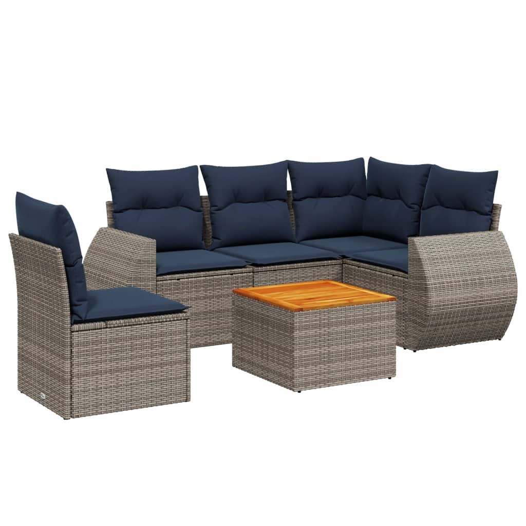 Ensemble de canapé de jardin 6 pcs avec coussins gris résine tressée