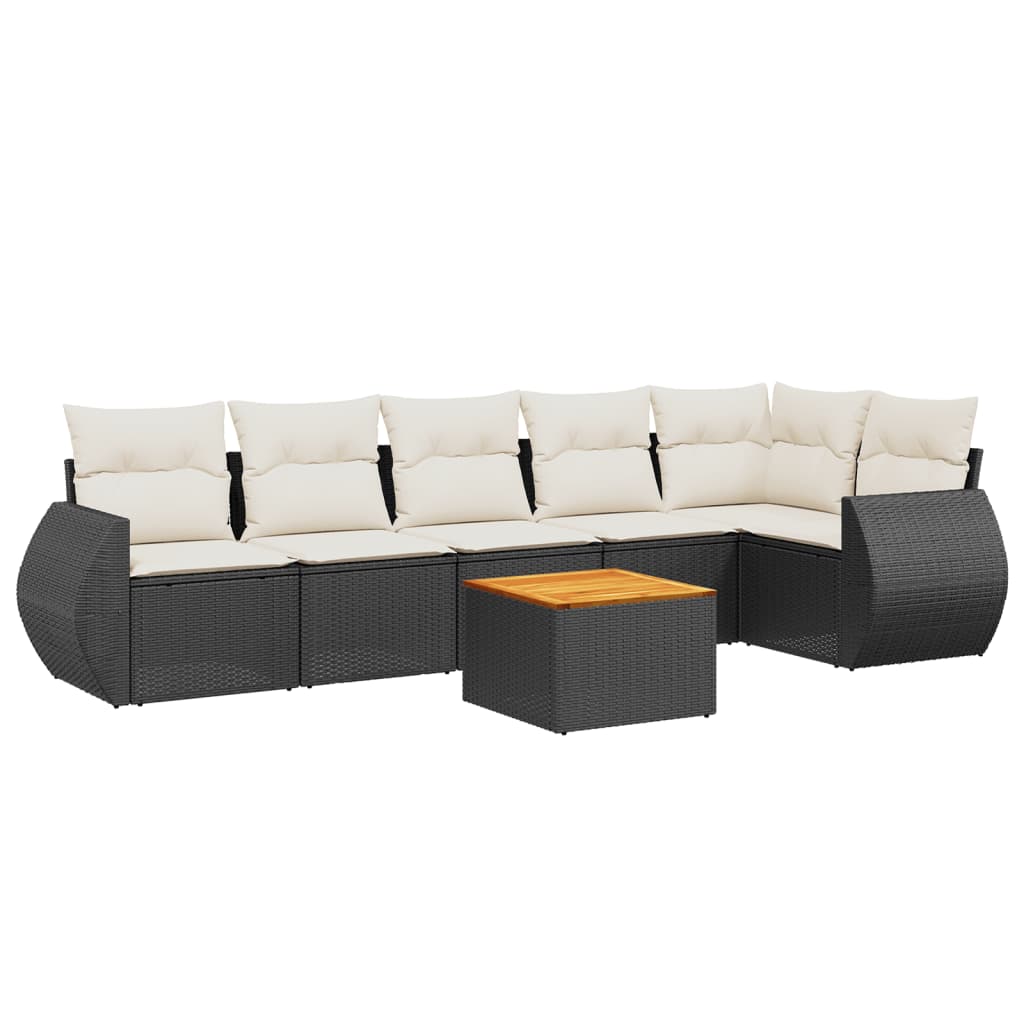 Salon de jardin 7 pcs avec coussins noir résine tressée