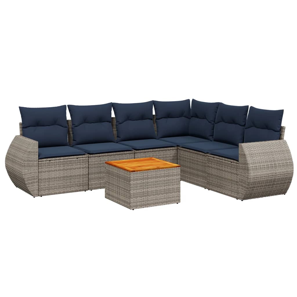 Ensemble de canapé de jardin 7 pcs avec coussins gris résine tressée
