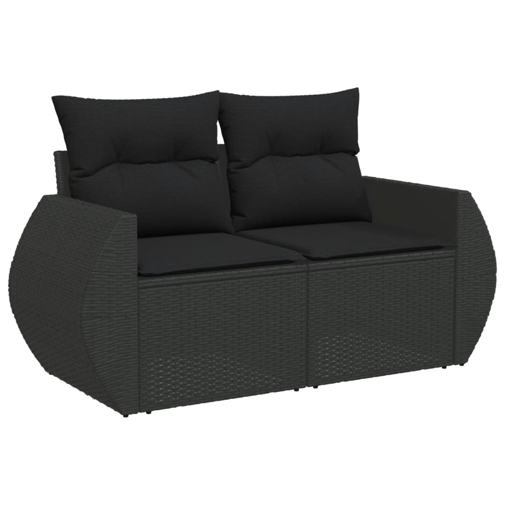 Salon de jardin 7 pcs avec coussins noir résine tressée