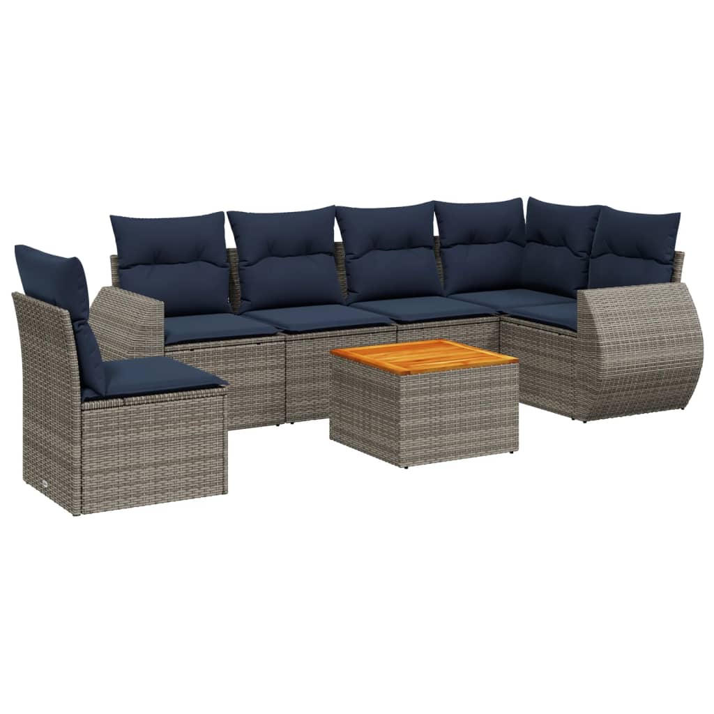 Ensemble de canapé de jardin 7 pcs avec coussins gris résine tressée
