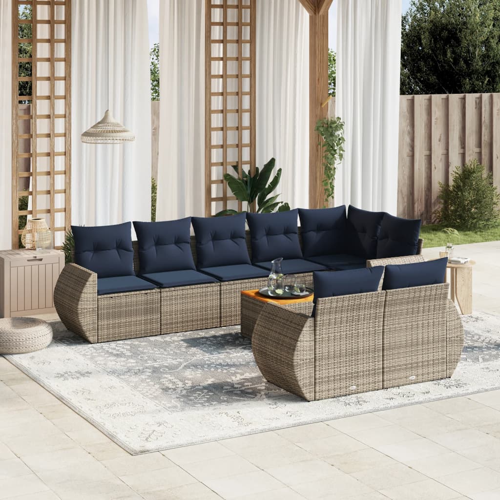 Ensemble de canapé de jardin 9 pcs avec coussins gris résine tressée