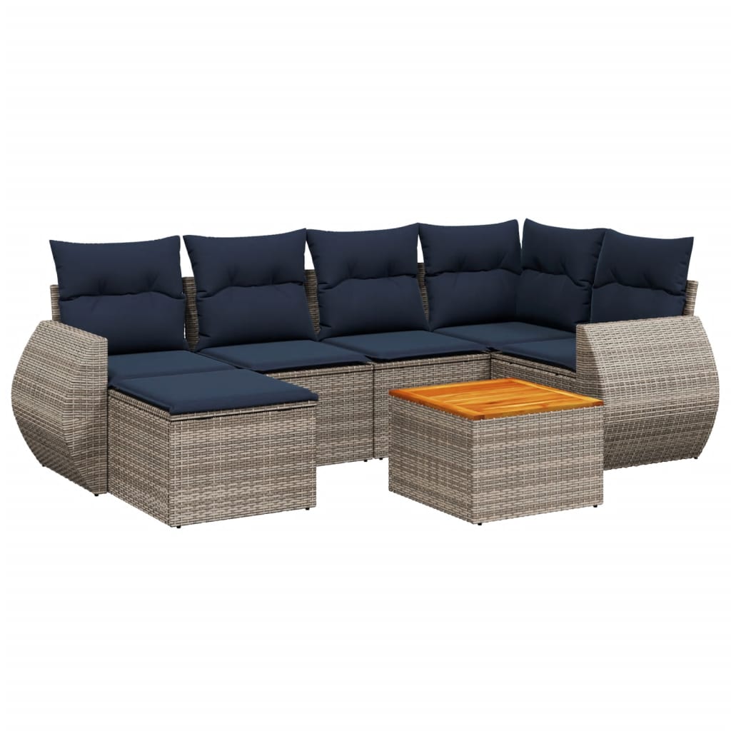 Ensemble de canapé de jardin 7 pcs avec coussins gris résine tressée