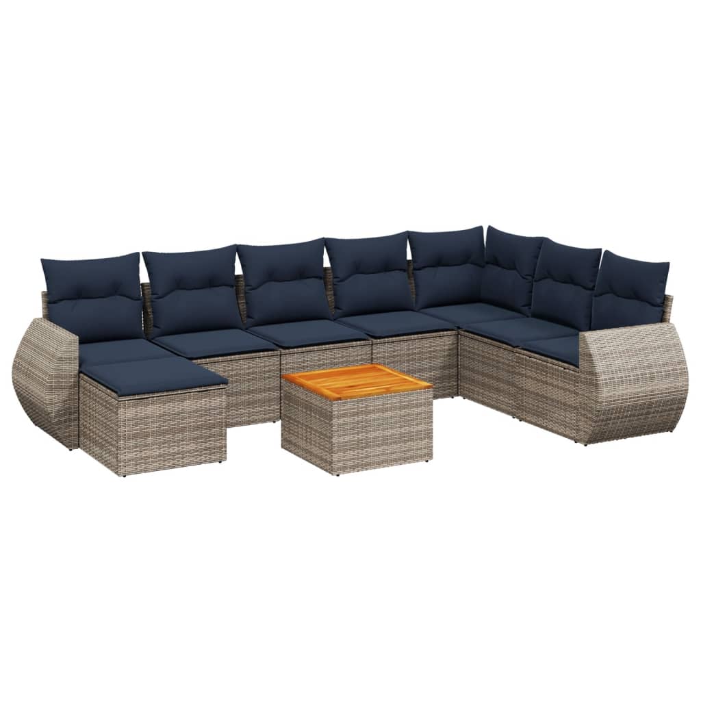 Ensemble de canapé de jardin 9 pcs avec coussins gris résine tressée