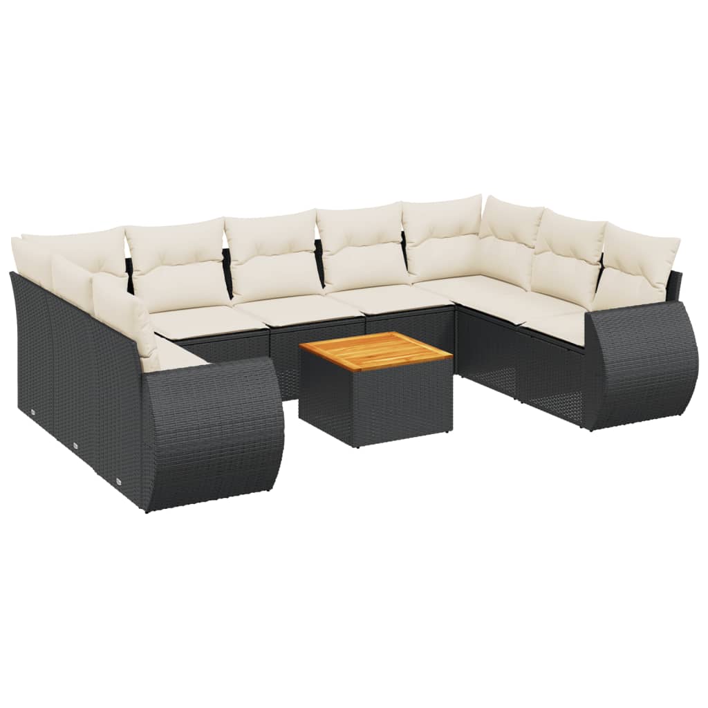 Salon de jardin 10 pcs avec coussins noir résine tressée