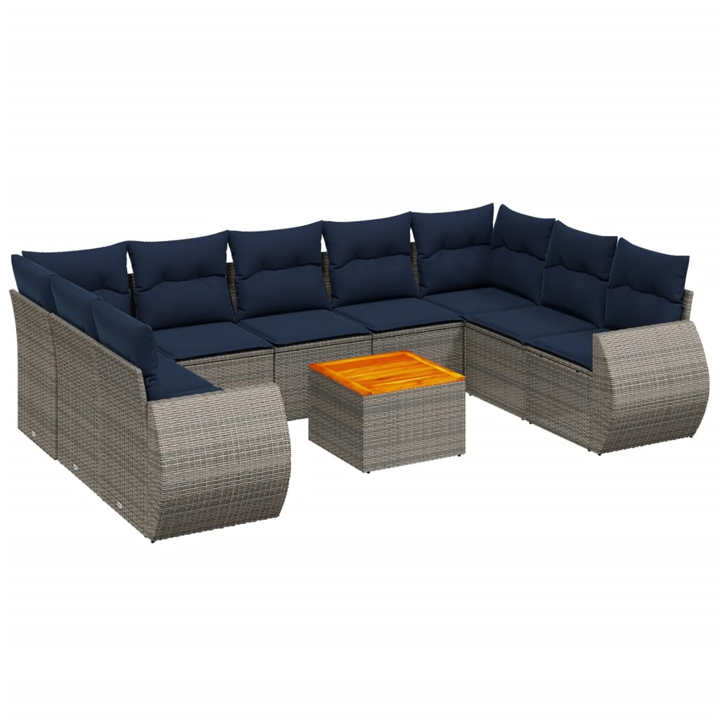 Ensemble de canapé de jardin 10 pcs avec coussins gris résine tressée
