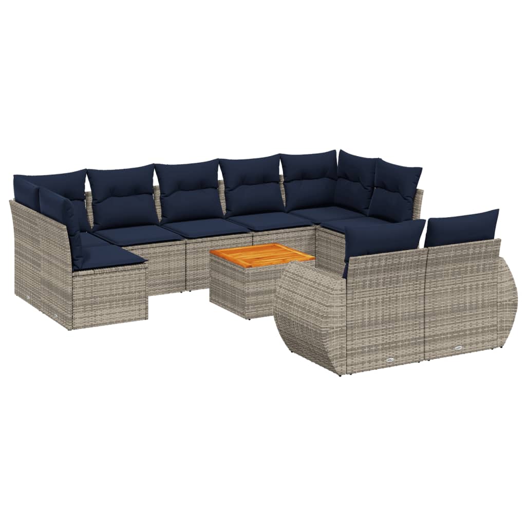 Ensemble de canapé de jardin 10 pcs avec coussins gris résine tressée