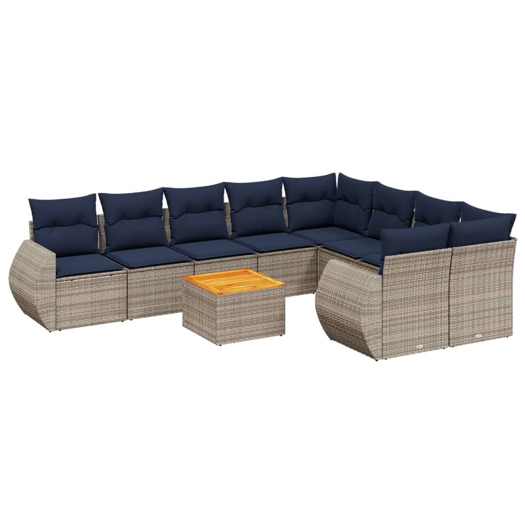 Ensemble de canapé de jardin 10 pcs avec coussins gris résine tressée