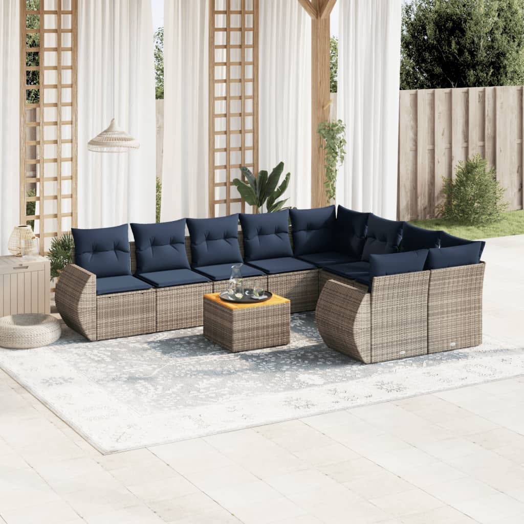 Ensemble de canapé de jardin 10 pcs avec coussins gris résine tressée