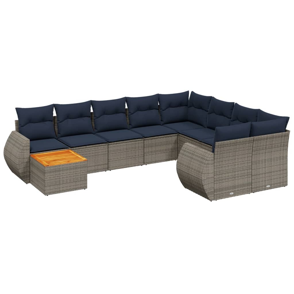 Ensemble de canapé de jardin 10 pcs avec coussins gris résine tressée