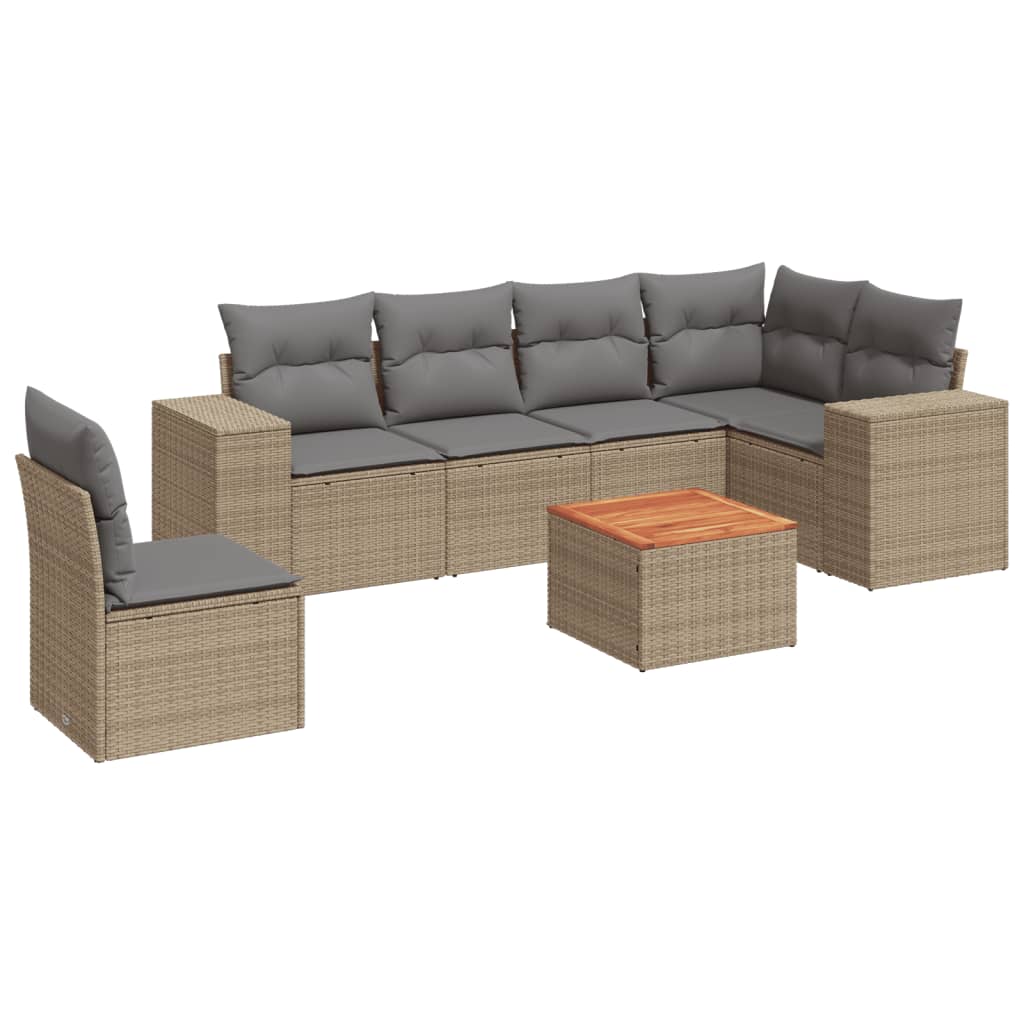 Salon de jardin avec coussins 7 pcs beige résine tressée