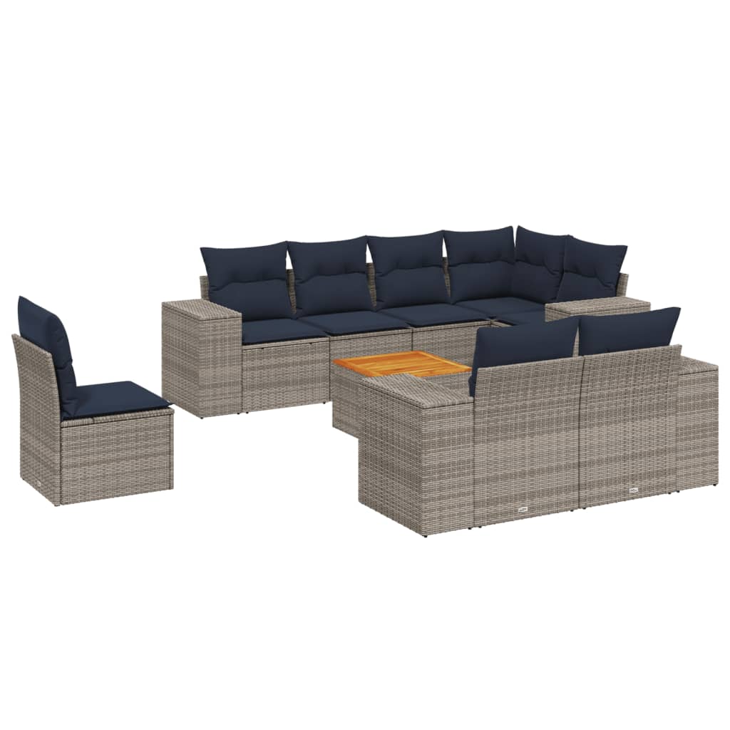 Ensemble de canapé de jardin 9 pcs avec coussins gris résine tressée