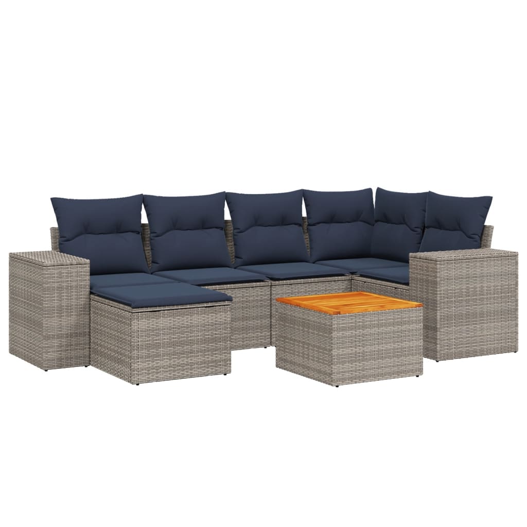 Ensemble de canapé de jardin 7 pcs avec coussins gris résine tressée