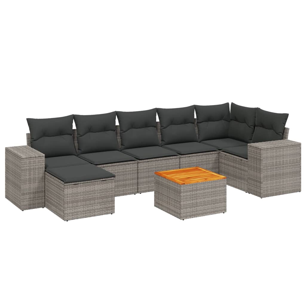 Salon de jardin 8 pcs avec coussins gris résine tressée