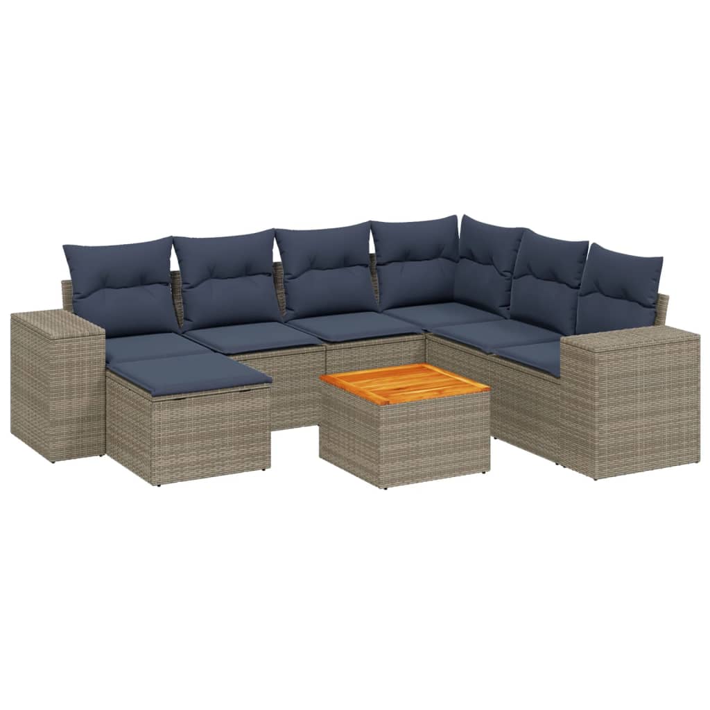 Ensemble de canapé de jardin 8 pcs avec coussins gris résine tressée