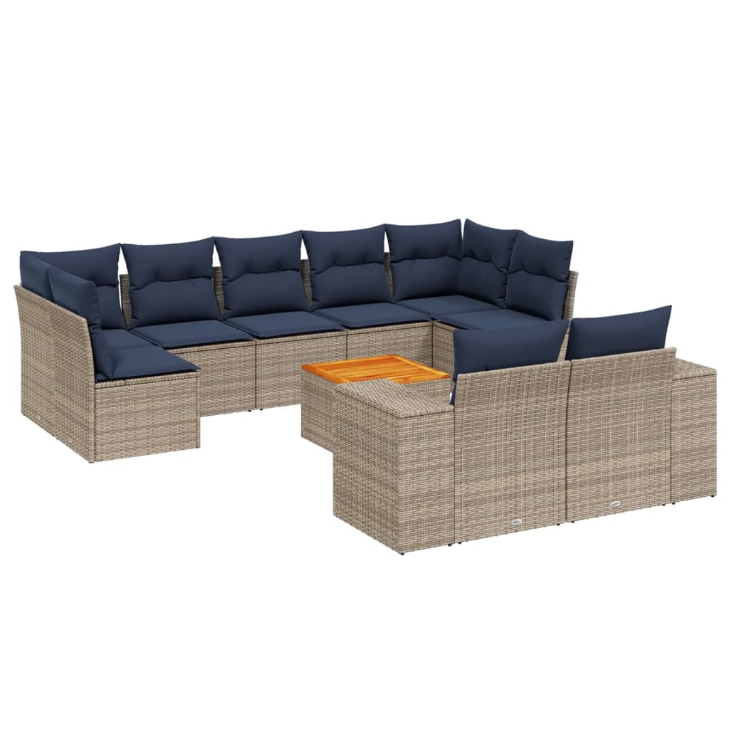 Ensemble de canapé de jardin 10 pcs avec coussins gris résine tressée