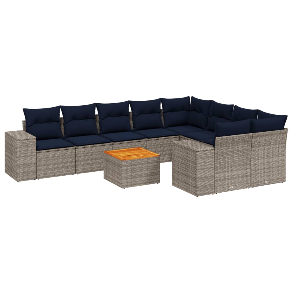 Ensemble de canapé de jardin 10 pcs avec coussins gris résine tressée