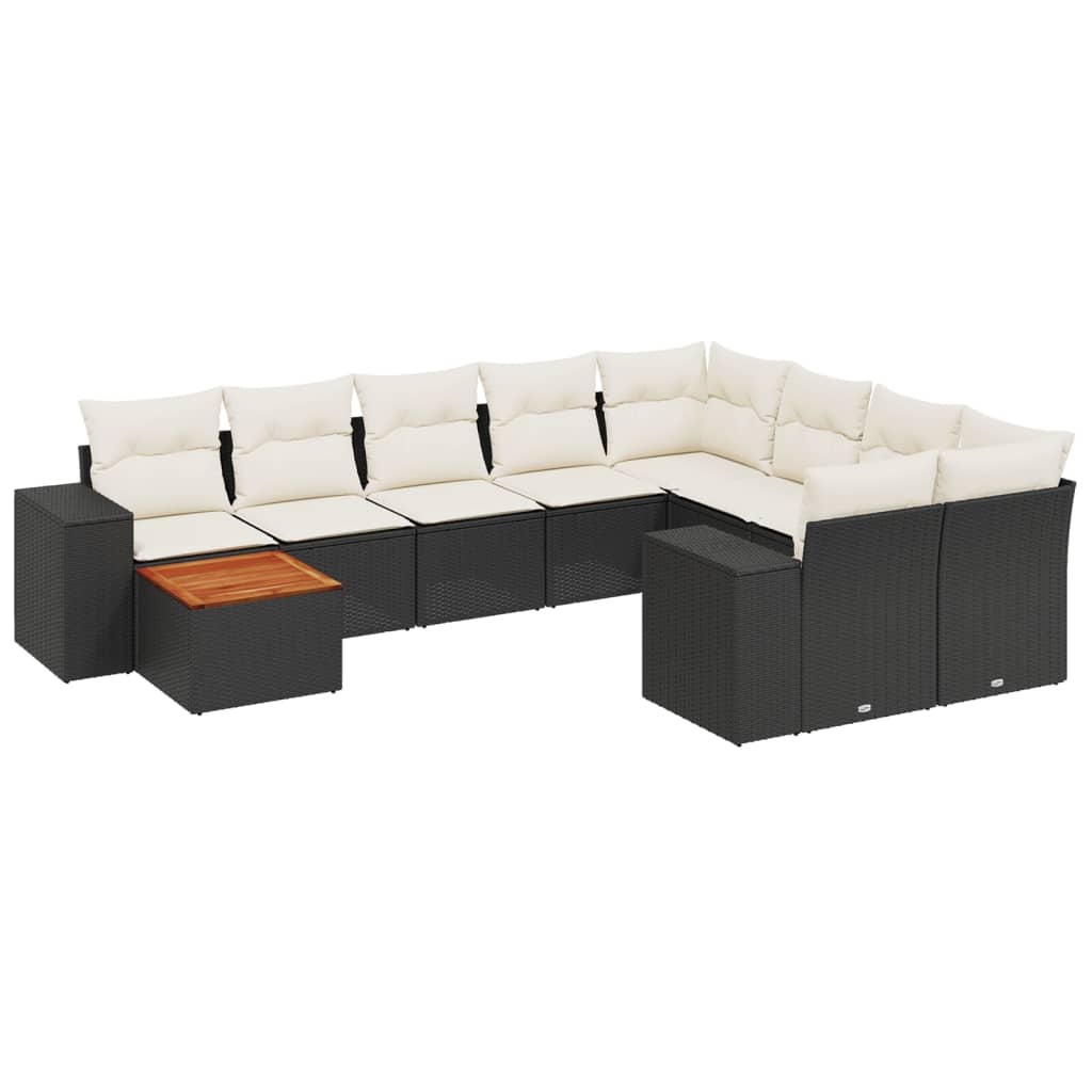 Salon de jardin 10 pcs avec coussins noir résine tressée