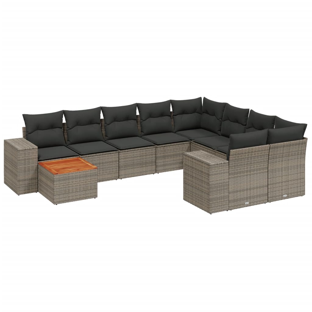 Salon de jardin avec coussins 10 pcs gris résine tressée