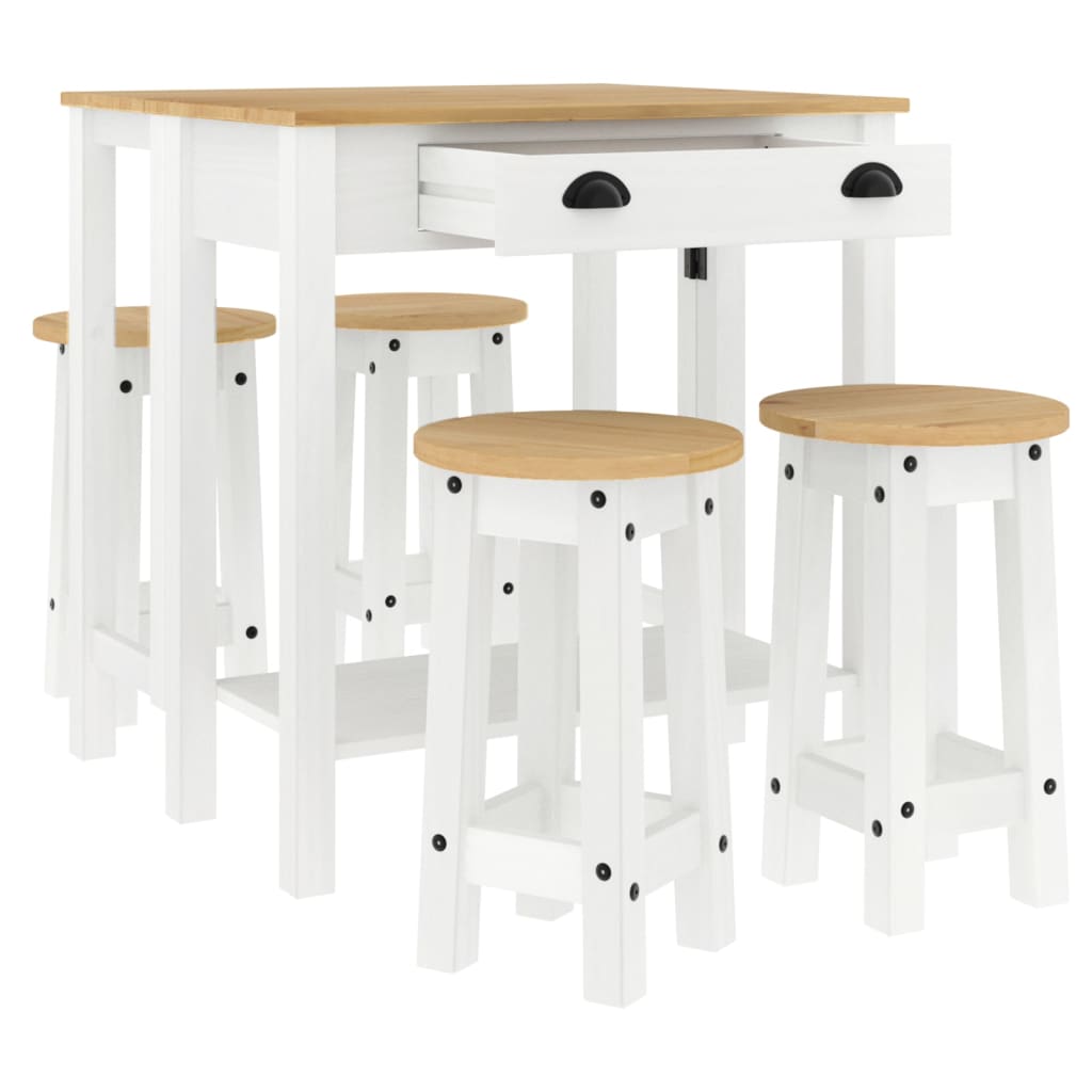 Ensemble de bar 5 pcs Blanc Bois de pin massif - XIOS