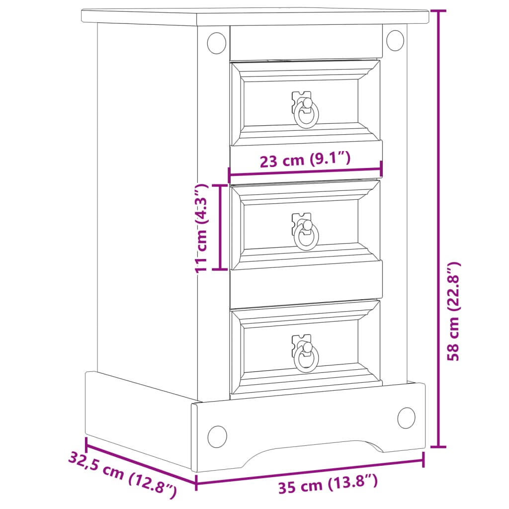 Table de chevet Corona 35x32,5x58 cm bois de pin massif - XIOS