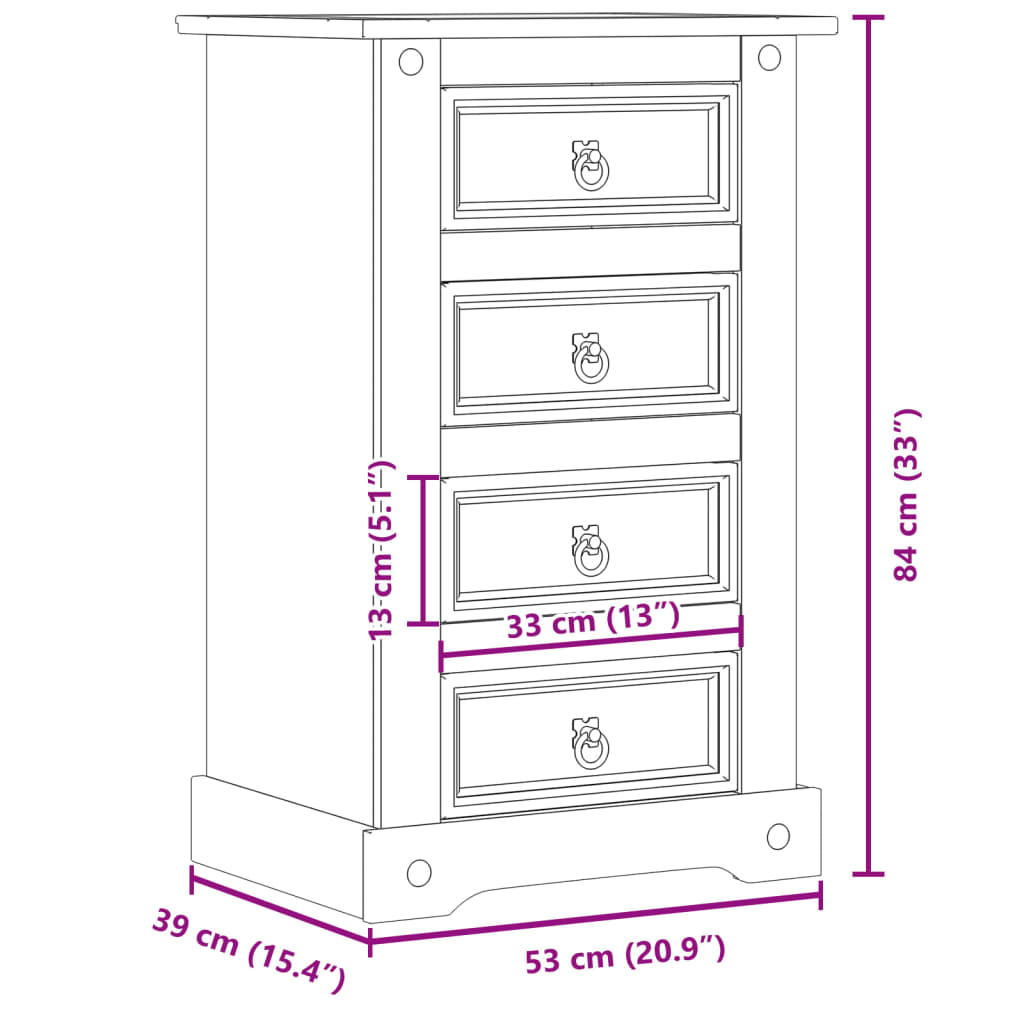 Table de chevet Corona 53x39x84 cm bois de pin massif - XIOS