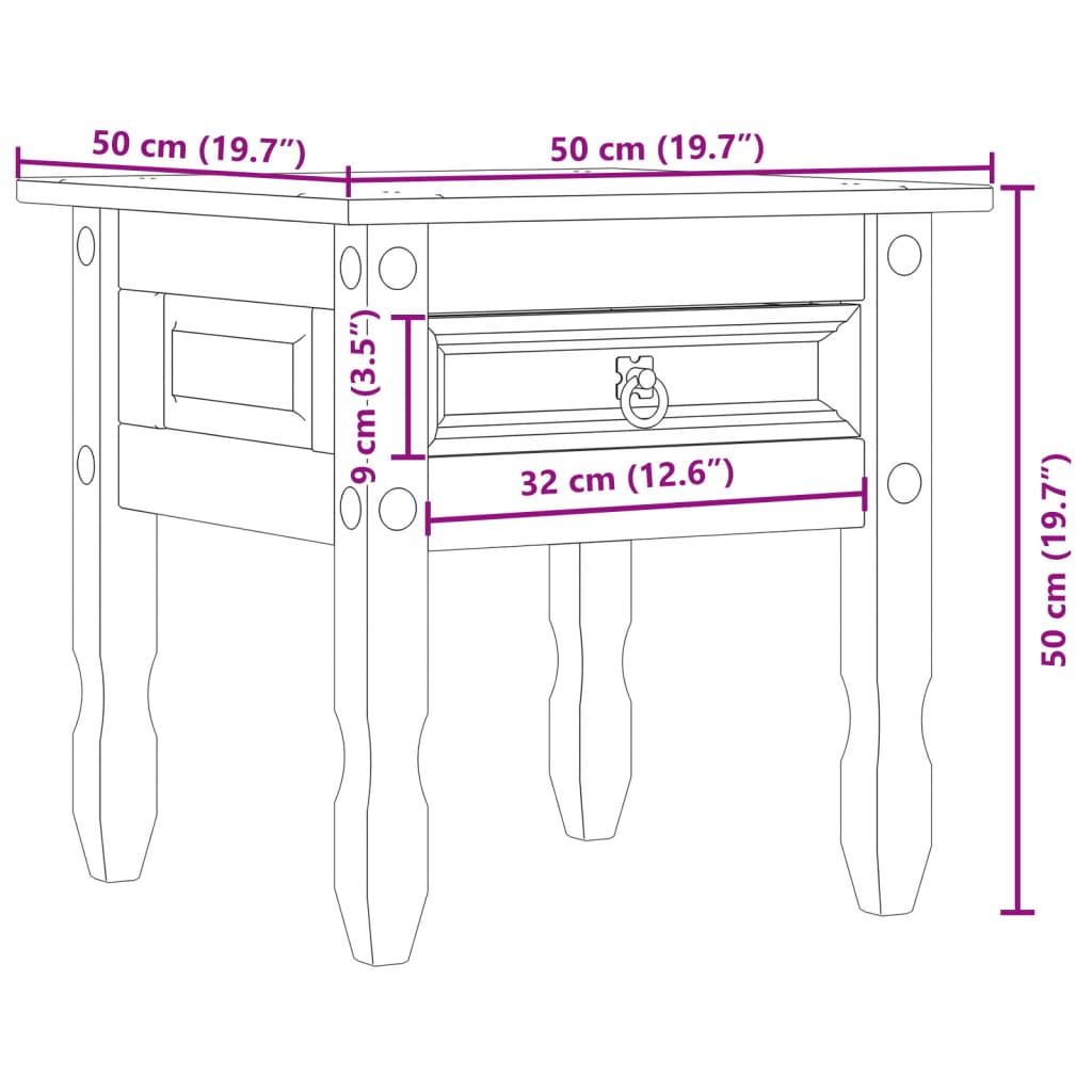 Table d'appoint Corona 50x50x50 cm bois de pin massif - XIOS
