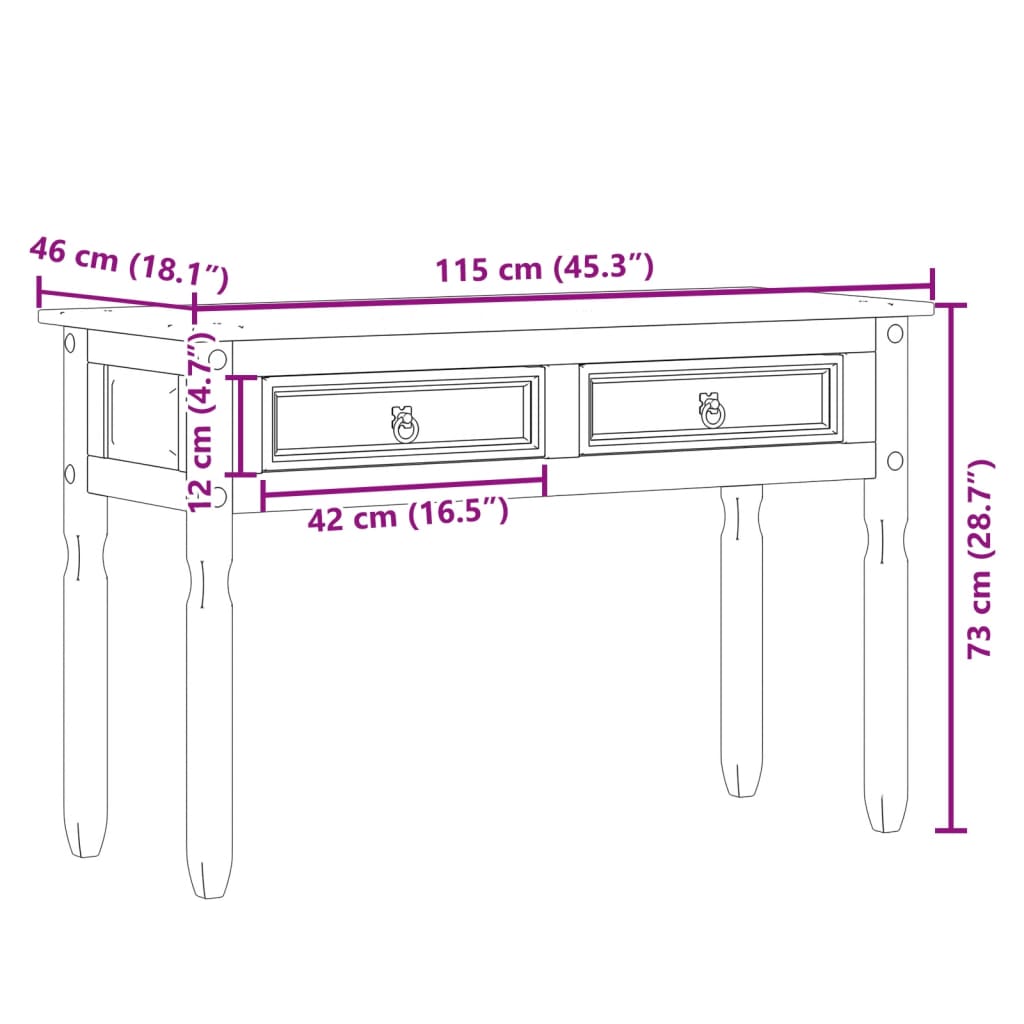 Table console Corona 115x46x73 cm bois de pin massif - XIOS