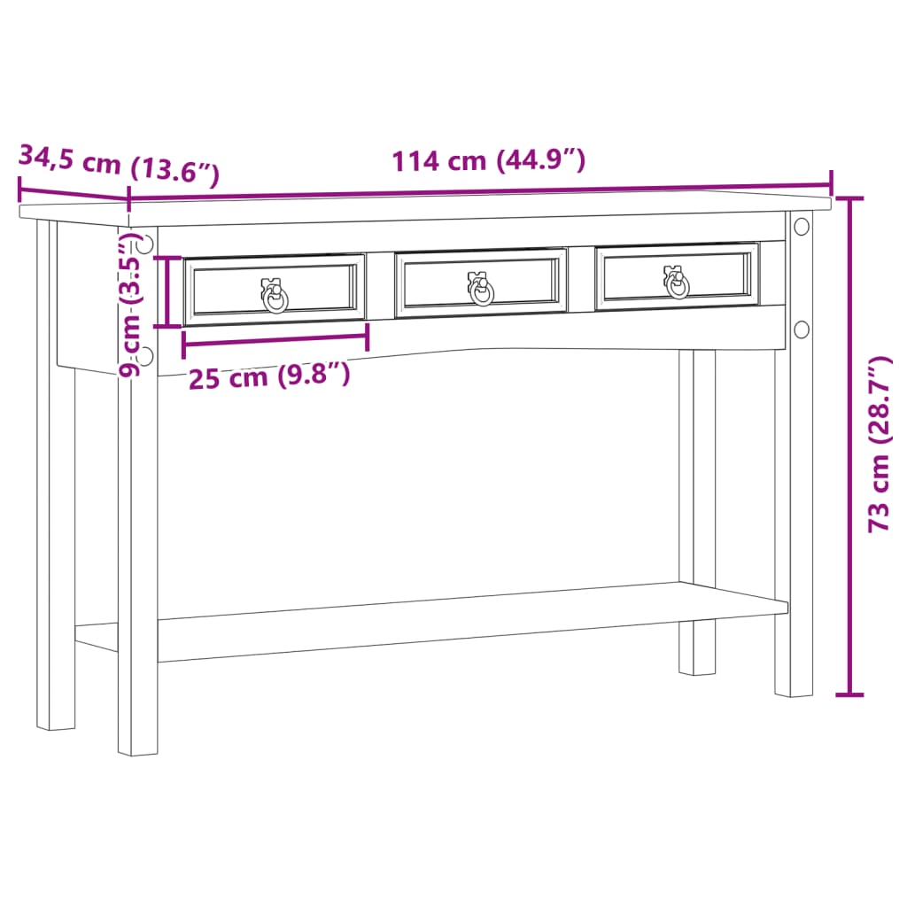 Table console Corona 114x34,5x73 cm bois de pin massif - XIOS