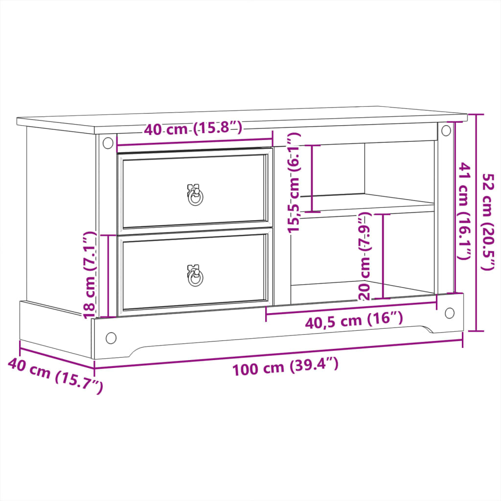 Meuble TV Corona 100x40x52 cm bois de pin massif Meubles TV vidaXL   