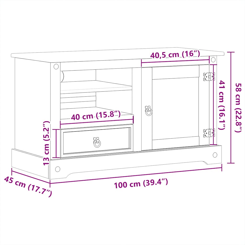 Meuble TV Corona 100x45x58 cm bois de pin massif - XIOS